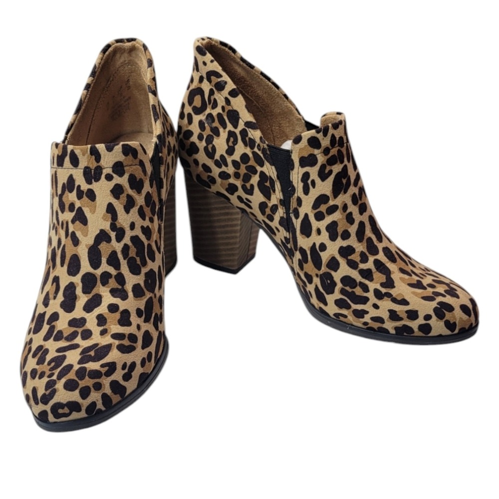 Dr Scholls Be Energized Leopard Print Ankle Booties Block Heel Tan Black 8M